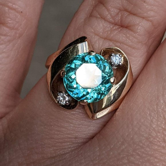 14k Gold Aqua Tourmaline Ring - Picture 1 of 8